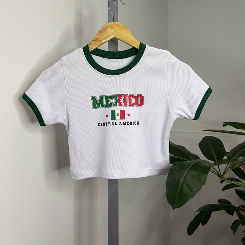 Y2K Graphic Baby Tee Crop - Mexico Fairycore Slim T-shirts Sexy Y2K