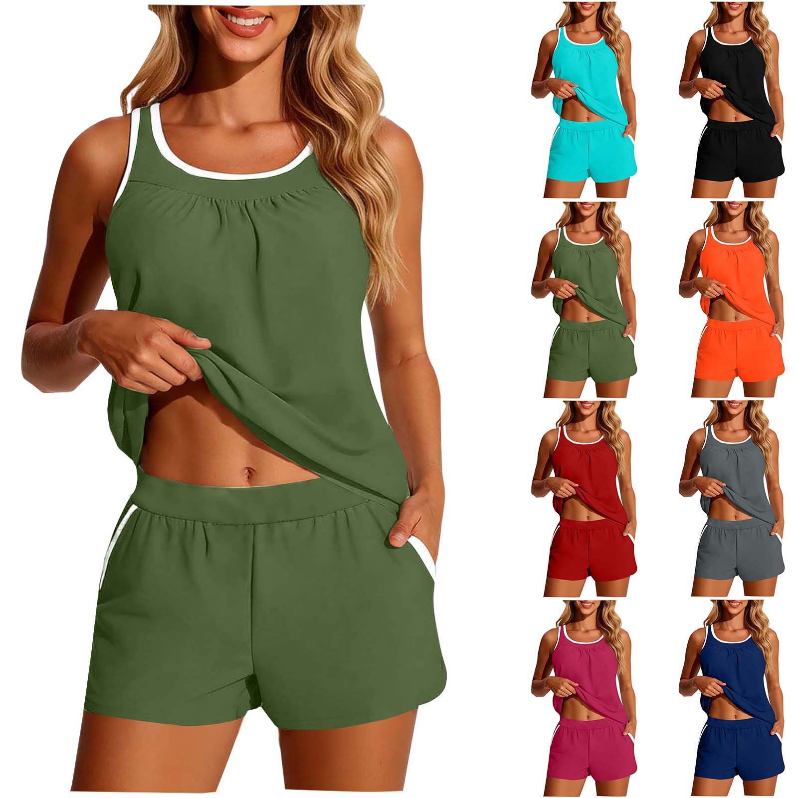 Swimwear - Women's 2-piece Swimwear Sleeveless Cropped Tankini