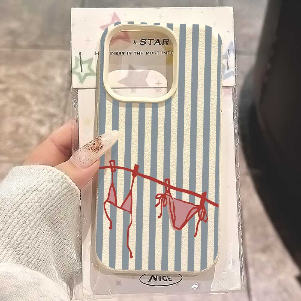 Swimwear - Blue White Striped Bikini Phone Case