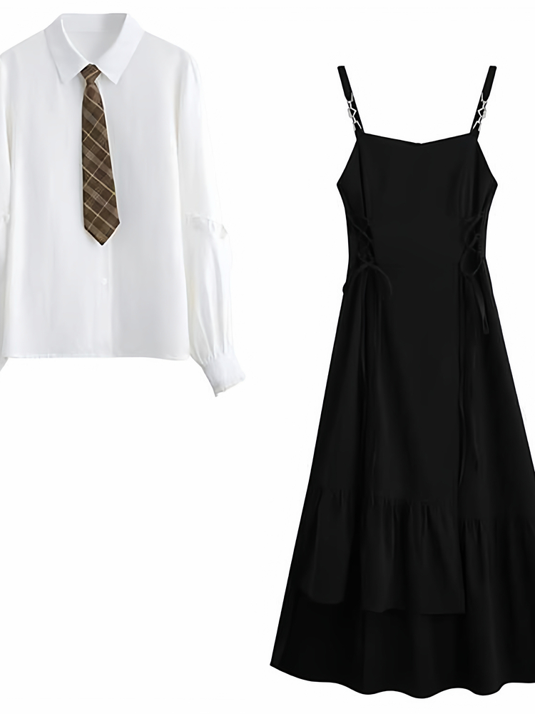 Korean Style A Line Shirt Dress - Korean College Style Jk Uniform Set