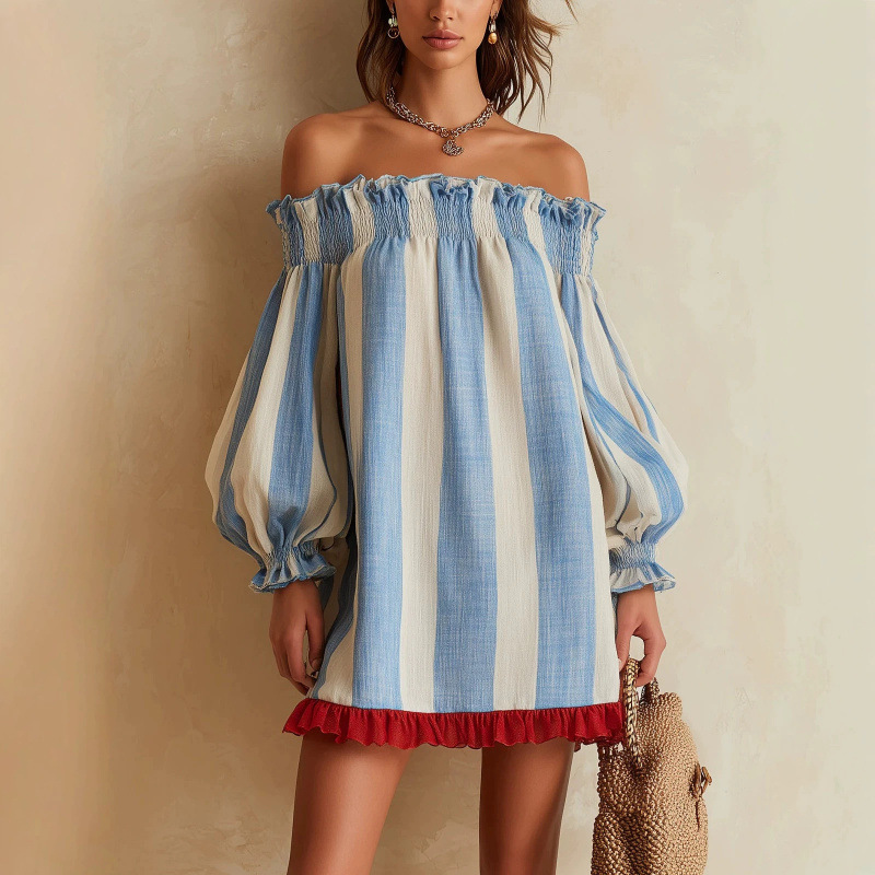 2026 Women Off‑the‑Shoulder Dr - Off Shoulder Puff Sleeve Sundress 评论和价格