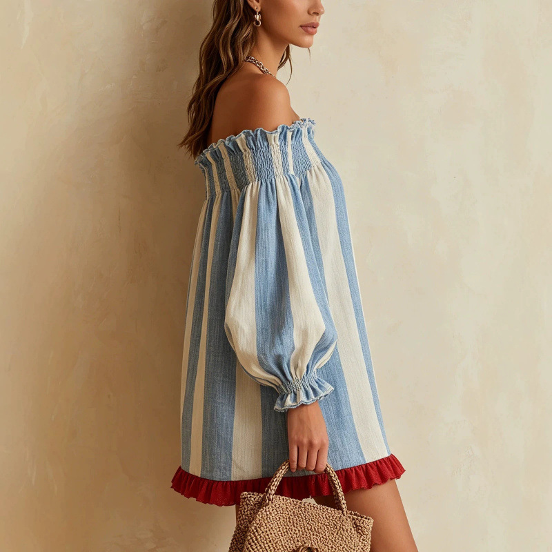 2026 Women Off‑the‑Shoulder Dr - Off Shoulder Puff Sleeve Sundress 评论和价格