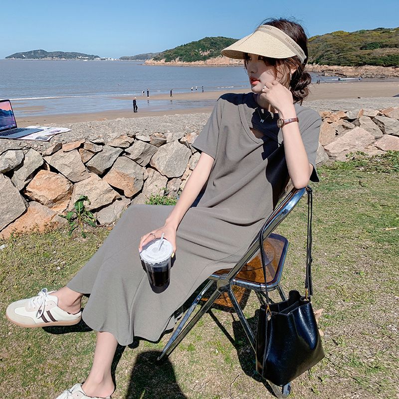 Lazy Style Hollow Out Solid Si - Korean Style A Line Shirt Dress 评论和价格