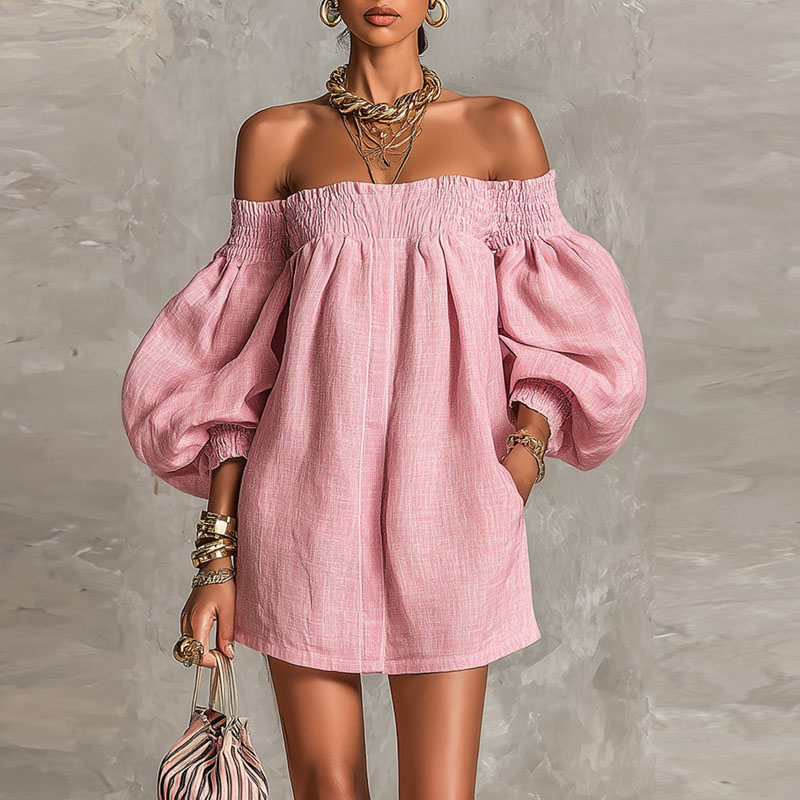 Women's Solid Off Shoulder New - Off Shoulder Puff Sleeve Sundress 评论和价格