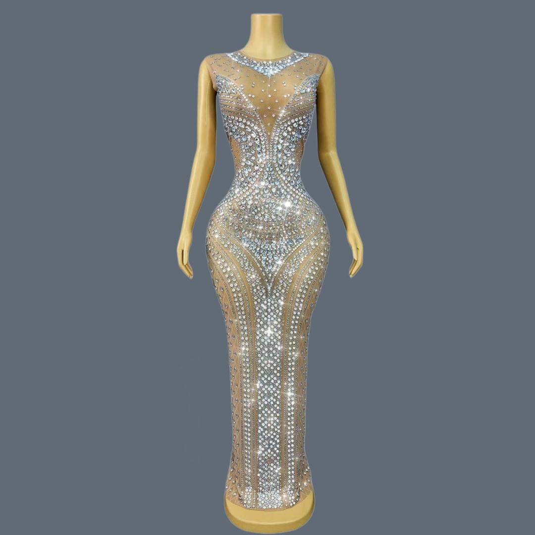 Women Sparkly Rhinestone Sleev - Sparkly Rhinestone Club Party Dress 评论和价格