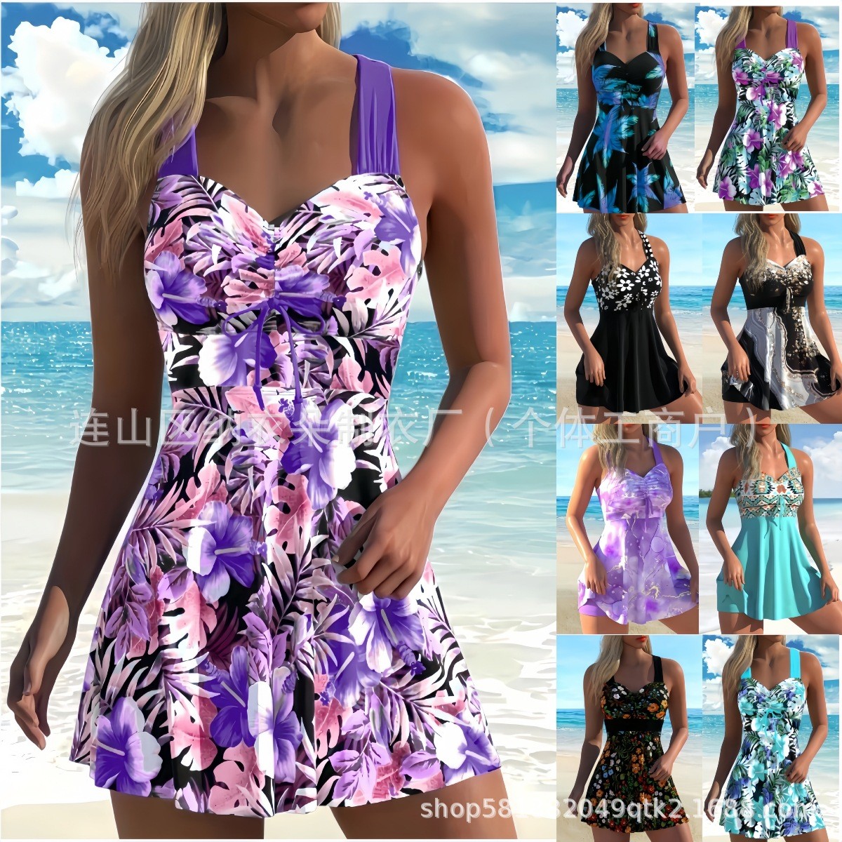 Woman Tankini Floral Print Sle - Tops 评论和价格