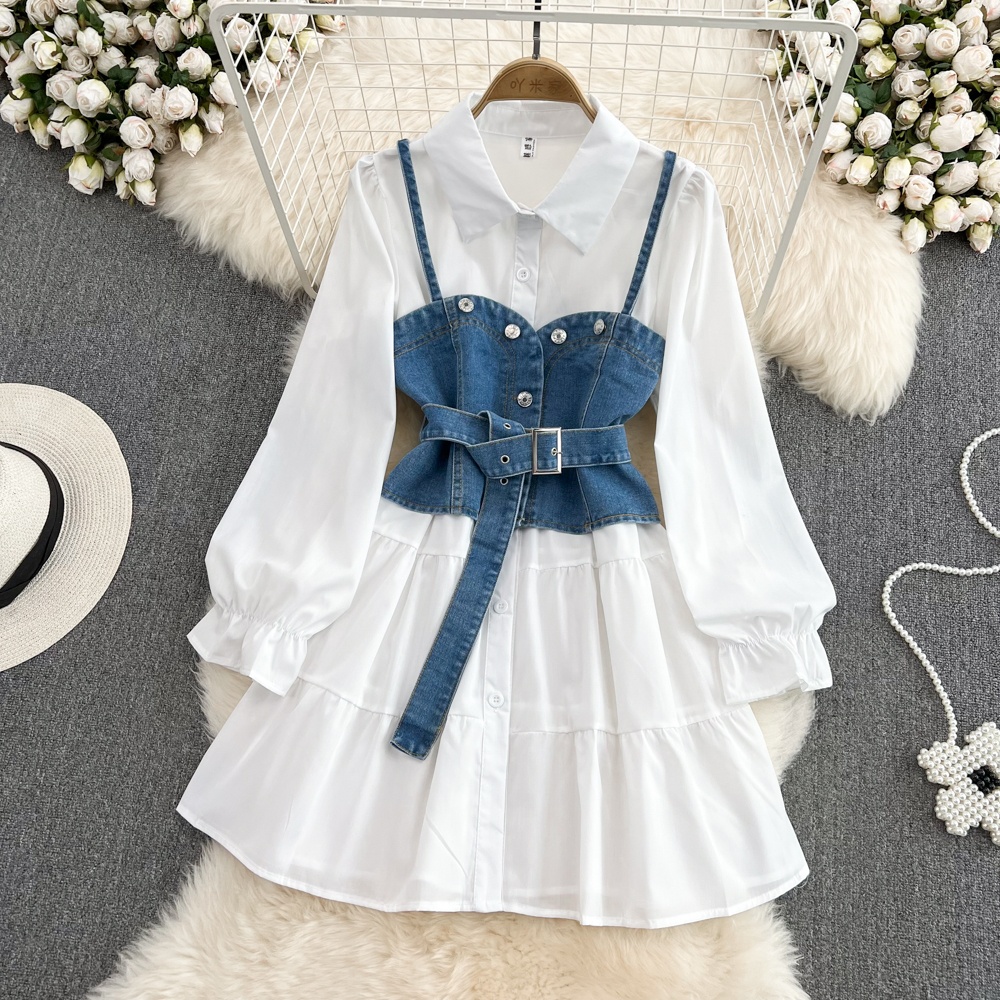 Retro Hong Kong Style Long Sle - Korean Style A Line Shirt Dress 评论和价格