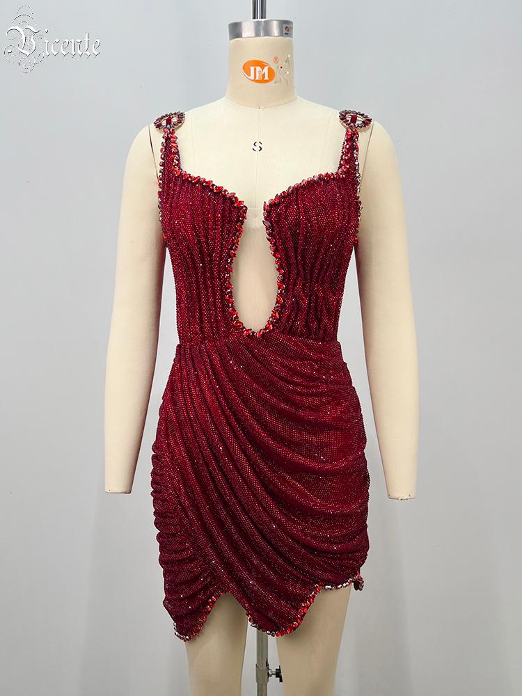 VC 2026 Sexy Red Rhinestone Mi - Sparkly Rhinestone Club Party Dress 评论和价格