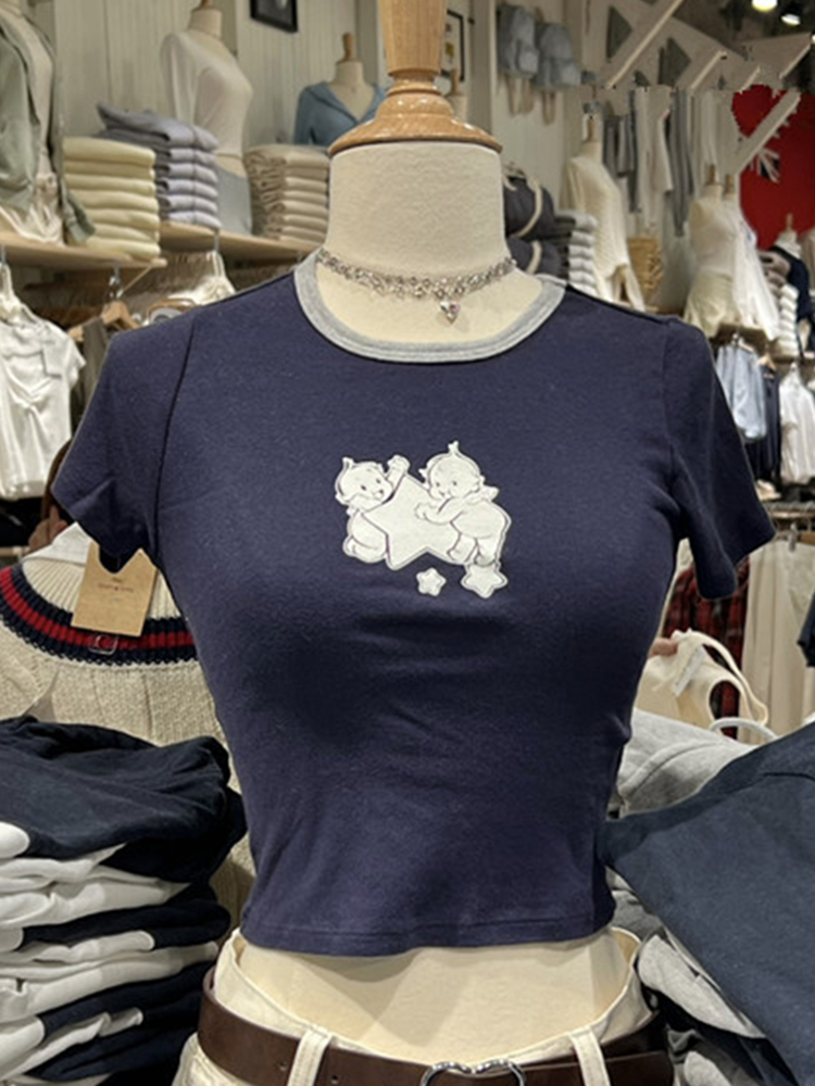 Angel Baby Graphic Slim T-shir - Y2K Graphic Baby Tee Crop 评论和价格
